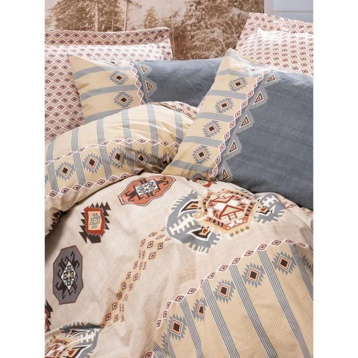 Juego de cama - 1 funda nórdica 220x240 cm + 2 fundas de almohada 60x60 cm - 100% algodón - Beige 1 Juego de cama - 1 funda nórdica 220x240 cm + 2 fundas de almohada 60x60 cm - 100% algodón - Beige 1