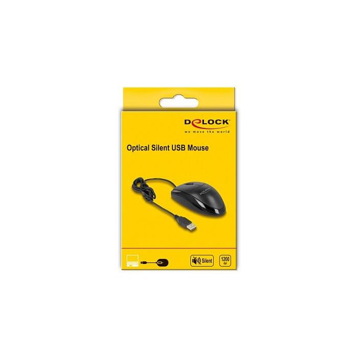 DeLOCK Ratón de escritorio USB óptico silencioso - Ambidiestro, 1200 DPI, negro, 1.5 m de cable, plug and play 1 DeLOCK Ratón de escritorio USB óptico silencioso - Ambidiestro, 1200 DPI, negro, 1.5 m de cable, plug and play 1