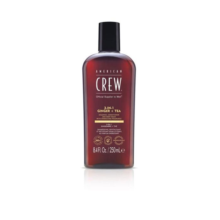 American Crew Champú, Acondicionador y Gel de Baño 3 en 1 Aroma Jengibre y Té 250ml