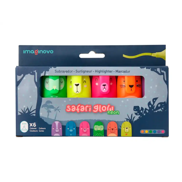 Imaginovo Rotulador fluorescente Safari Glow Neon Animales y Clip Caja de 6 Unidades Surtidas 1