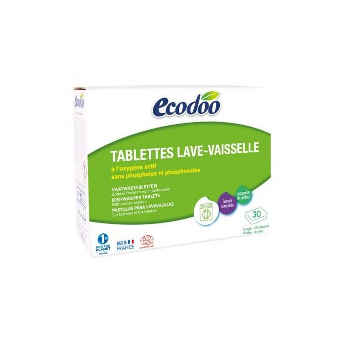 ECODOO Pastillas Lavavajillas Sin Fosfatos y Oxígeno Activo para Máquina - Limpia, Desengrasa y Da Brillo - 30 Unidades
