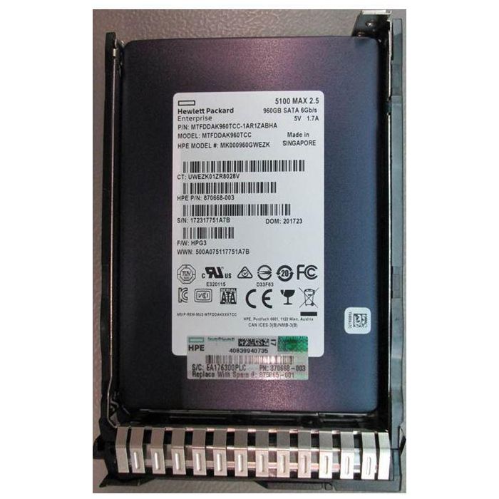Hewlett Packard Enterprise 960GB, 2.5", SATA III, MU, SFF, SC 1 Hewlett Packard Enterprise 960GB, 2.5", SATA III, MU, SFF, SC 1