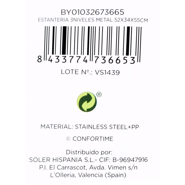 Confortime Estantería 3 Niveles Metal 52 x 34 x 55 cm (2 Unidades) 11