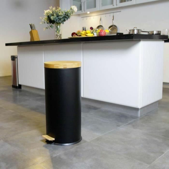 Kitchen Move Papelera de Cocina con Pedal Forest 30L Negro Mate - Acero Inoxidable y Madera, Anti-Huella Digital, Asa Robusta 4 Kitchen Move Papelera de Cocina con Pedal Forest 30L Negro Mate - Acero Inoxidable y Madera, Anti-Huella Digital, Asa Robusta 4