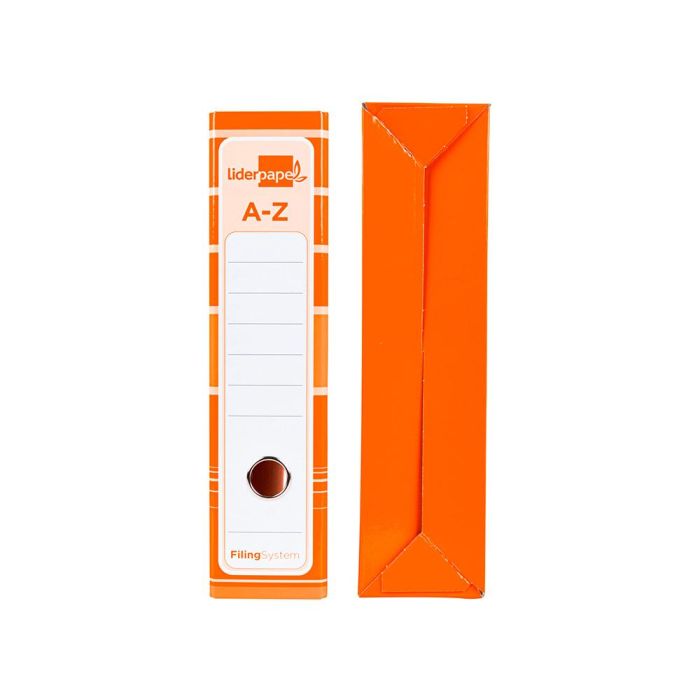 Archivador De Palanca Liderpap El A4 Filing System Forrado Sin Rado Lomo 80 mm Naranja Con Caja Y Compresor Metalico 7