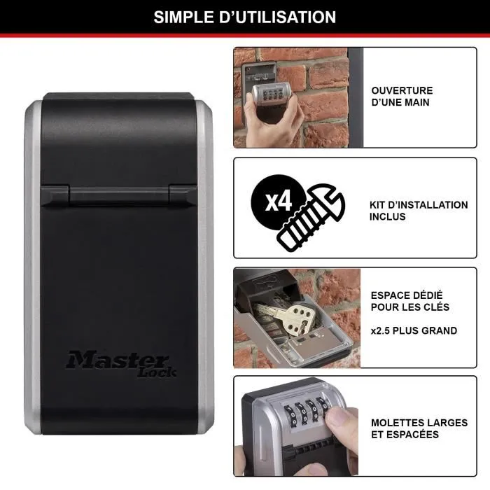 Master Lock MAS3520190945310 Caja de llaves para exterior de alta seguridad con gran capacidad, montaje en pared, 19,6 x 7,6 x 5,6 cm 5