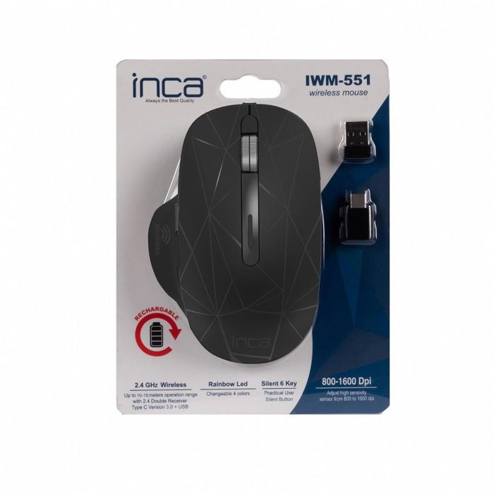 INCA Maus IWM-551 1600 DPI,Wireless, Akku, USB-C, SW retail 5
