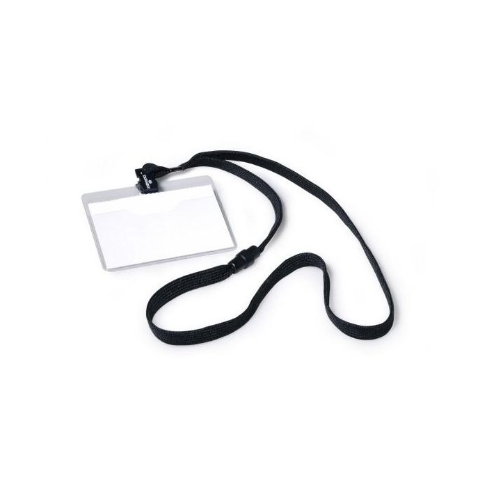 Durable 813901 Placa identificativa de textil, horizontal, negro/transparente, 9x6 cm, paquete de 10 unidades