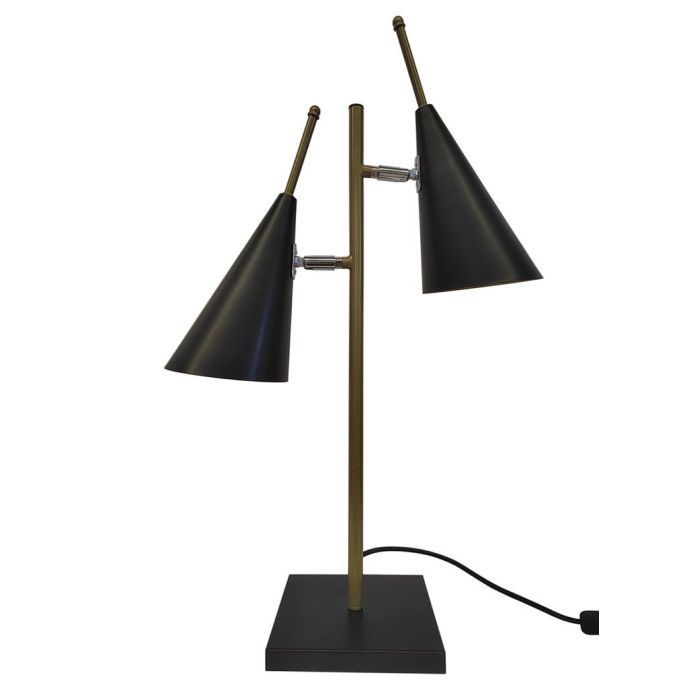 DKD Home Decor Lámpara de Sobremesa Moderna Negro y Dorado de Metal Desmontable, para 2 Bombillas E14, Potencia 25W, Medidas 16x64x38 cm