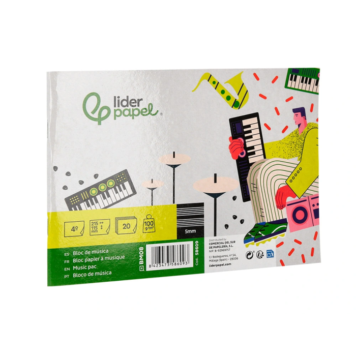 Liderpapel Bloc Música Pentagrama 5mm Cuarto 20 Hojas 100 g/m² Grapado 4