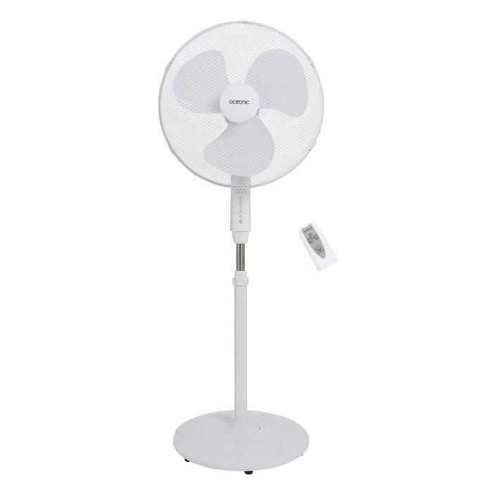 OCEANIC Ventilador de pie - 45 W - Ø 44 cm - 3 velocidades - Oscilante - Inclinable - Blanco