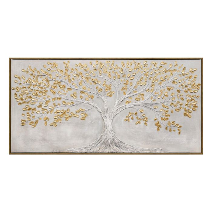 DKD Home Decor Cuadro Tradicional Árbol Lienzo Ps Dorado Gris 140x70x3.7 cm (2 Unidades)