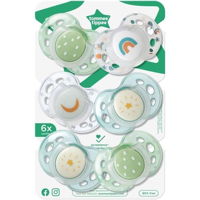 Chupete de noche - TOMMEE TIPPEE - 18-36 meses - Set de 6 chupetes fosforescentes con cápsula de esterilización reutilizable 1