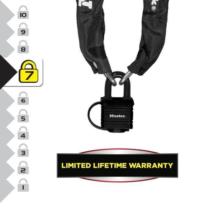 Master Lock Cadena de Seguridad de Acero 90cm x Ø 6mm con Candado 40mm, Funda de Nylon y 2 Llaves - Color Negro 1 Master Lock Cadena de Seguridad de Acero 90cm x Ø 6mm con Candado 40mm, Funda de Nylon y 2 Llaves - Color Negro 1