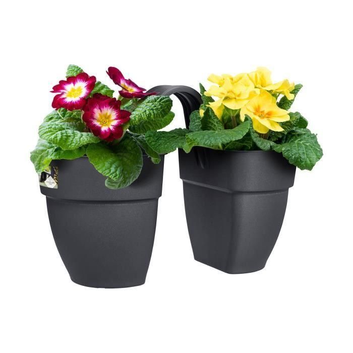 Elho Jardinera Vibia Campana Flower Twin 21 Antracita para Balcón Exterior L 38,4 x An 20,5 x Al 26,5 cm 2 Elho Jardinera Vibia Campana Flower Twin 21 Antracita para Balcón Exterior L 38,4 x An 20,5 x Al 26,5 cm 2
