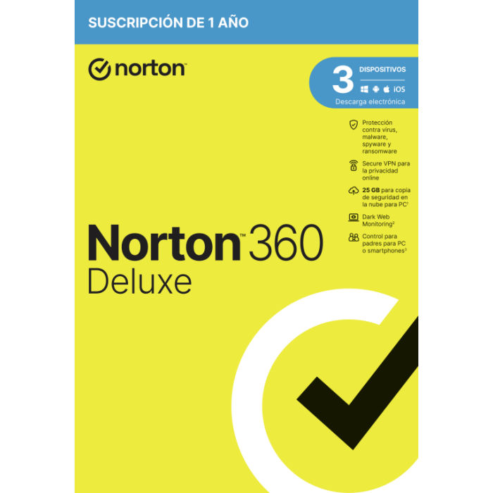 Norton 360 Deluxe Antivirus - Seguridad multidispositivo con VPN, SafeCam y Control Parental - 1 Licencia / 1 Año
