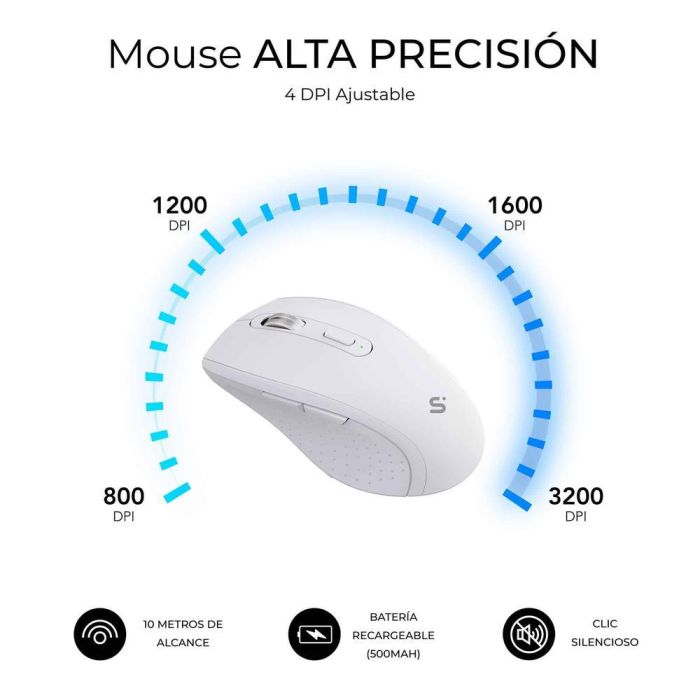 Subblim SUBKBC-DCOPW1 Teclado y Ratón Inalámbrico Ergonómico Combo Dual Office Prowave, BT+USB, Recargable, Silencioso, Blanco 5 Subblim SUBKBC-DCOPW1 Teclado y Ratón Inalámbrico Ergonómico Combo Dual Office Prowave, BT+USB, Recargable, Silencioso, Blanco 5