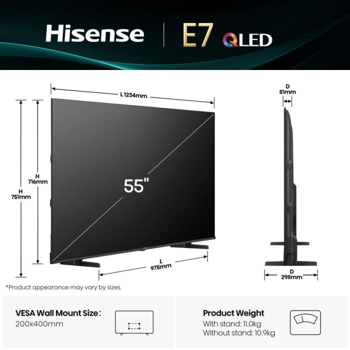Hisense 55E77Q Televisor QLED 55" 4K Ultra HD Smart TV VIDAA con Wi-Fi, HDR, Dolby Atmos y Modo Juego Negro 4