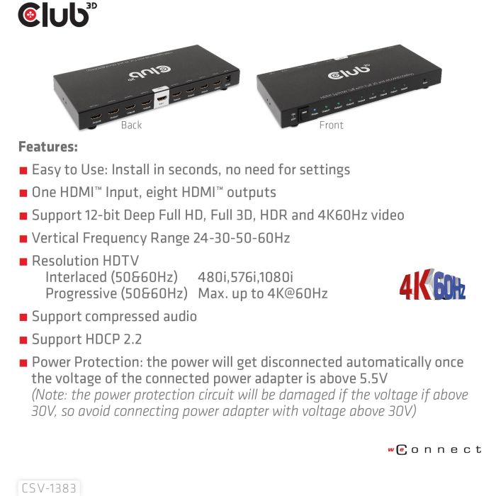 Club3D Splitter HDMI 1 Entrada a 8 Salidas 4K 60Hz UHD 3 Club3D Splitter HDMI 1 Entrada a 8 Salidas 4K 60Hz UHD 3