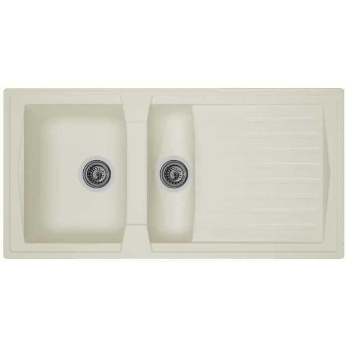 Fregadero de cocina encastrable STRADOUR 1,5 senos + 1 escurridor Arena - Resina - 100 x 50 cm - Blanco