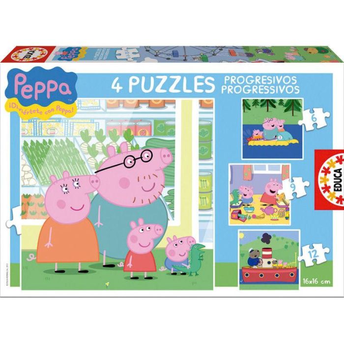 Educa Puzzle Progresivo Peppa Pig 6-9-12-16 Piezas, Juego Educativo para Niños 3-5 Años
