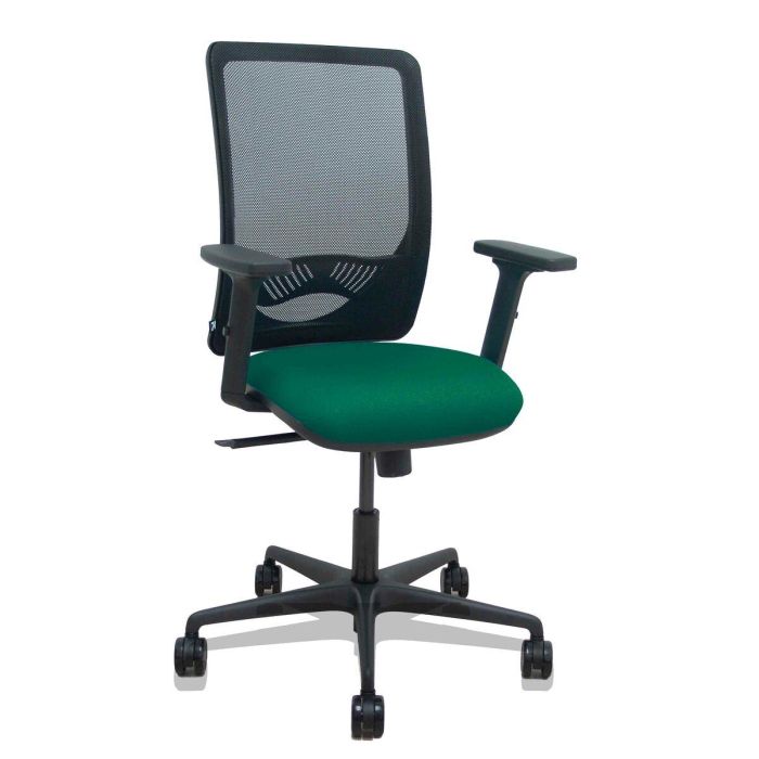 PIQUERAS Y CRESPO Silla Zulema sincro malla negra asiento bali verde botella brazos 2D ruedas 65mm PIQUERAS Y CRESPO Silla Zulema sincro malla negra asiento bali verde botella brazos 2D ruedas 65mm