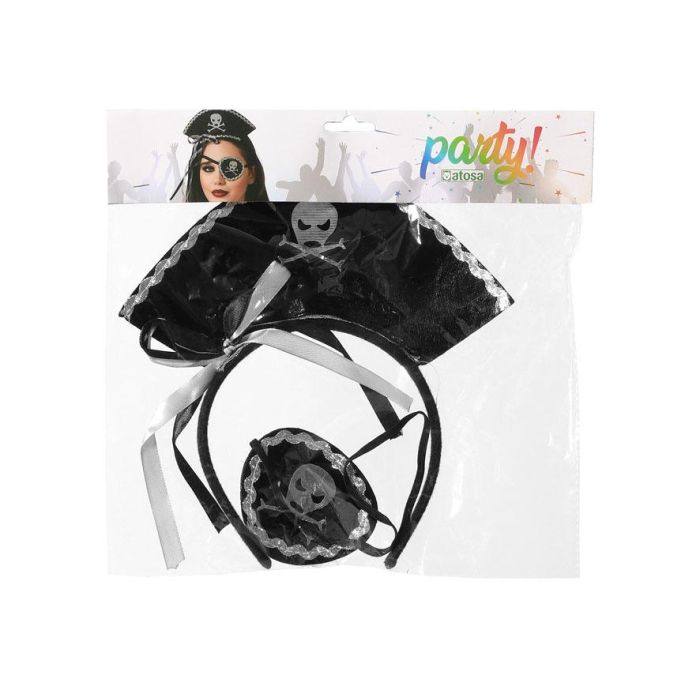 Kit Pirata Diadema y Parche Negro Brillante con Lazo - Accesorio para Disfraz de Corsaria 1