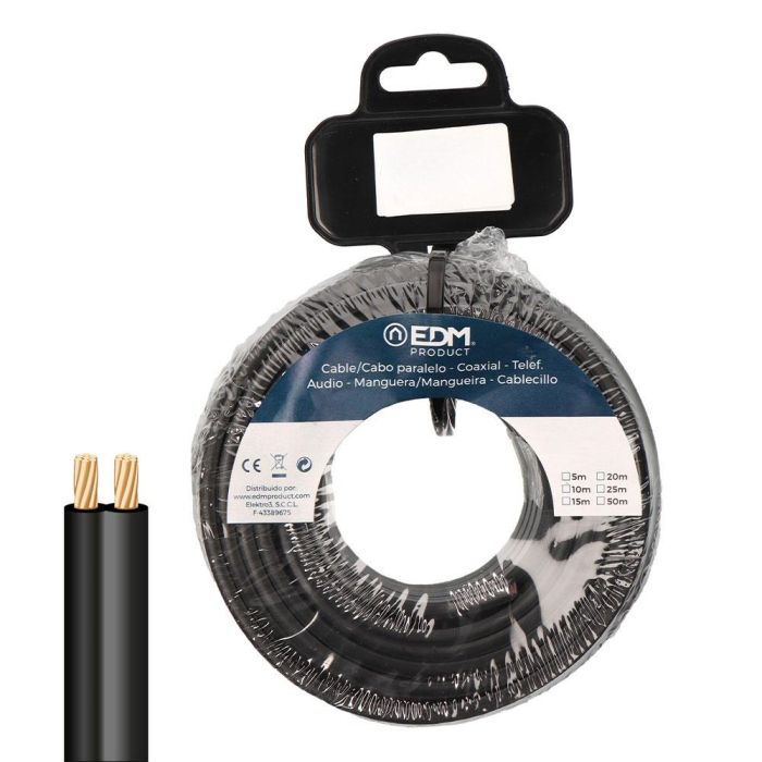 Edm Cable paralelo 2x0,75mm² negro 15m para audio y video 0 Edm Cable paralelo 2x0,75mm² negro 15m para audio y video 0