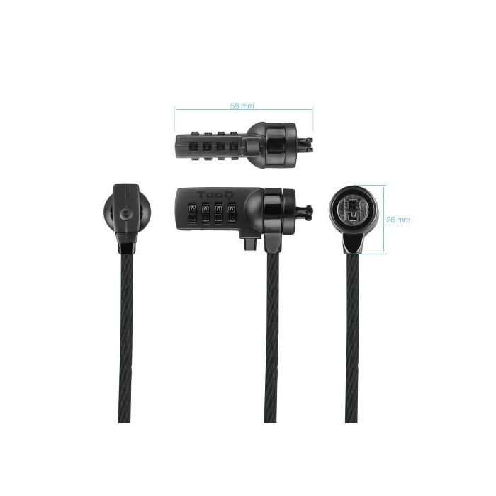 TOOQ Cable de Seguridad T-LOCK con Combinacion para Portatiles 1.5 metros, Gris Oscuro 1 TOOQ Cable de Seguridad T-LOCK con Combinacion para Portatiles 1.5 metros, Gris Oscuro 1