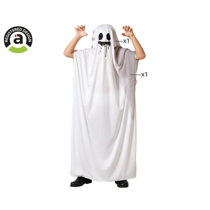 Disfraz Fantasma Blanco Con Capucha Para Niño 7-9 Años Halloween Polyester