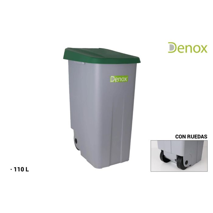 Denox Cubo Basura Reciclaje 110L Cerrado Verde (2 Unidades)