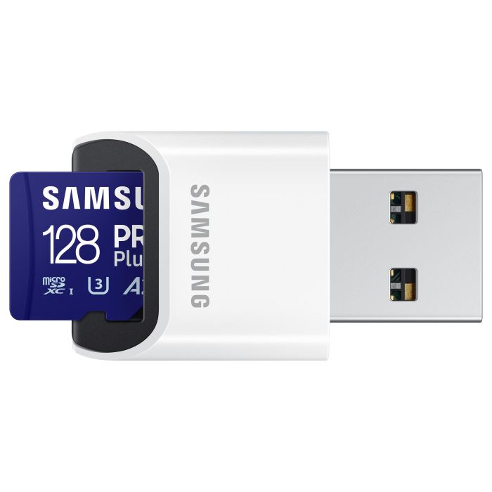 Samsung MB-MD128S Tarjeta MicroSDXC de 128GB, 180MB/s Lectura, 130MB/s Escritura, UHS-I, Clase 10, con Lector USB 4