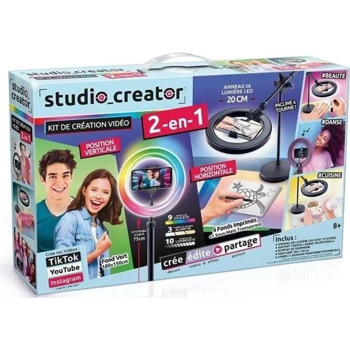 Canal Toys INF027 Studio Creator Kit Estudio de Vídeo 2 en 1 Anillo Luz LED Multicolor, Trípode Móvil y Fondo Verde XL 180x150cm 1