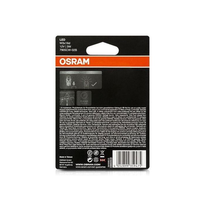 OSRAM OS7905CW-02B W21W 3W Cool White 6000K W3x16D LED Bombilla 1