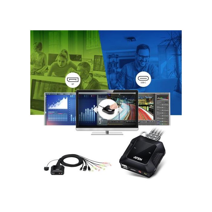 Aten Switch KVM CS52DP DisplayPort USB-C 2 Puertos, 4K UHD, Compatible con Windows, Mac, Linux, Android, iOS 3