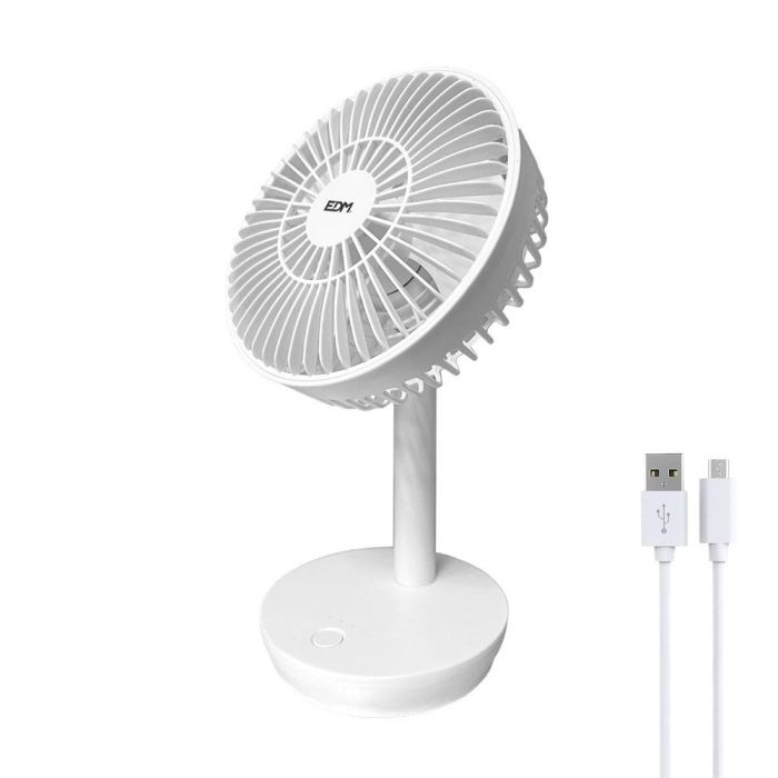 Ventilador de sobremesa recargable blanco potencia: 5w aspas: ø14,5cm 17x13x26cm edm 1