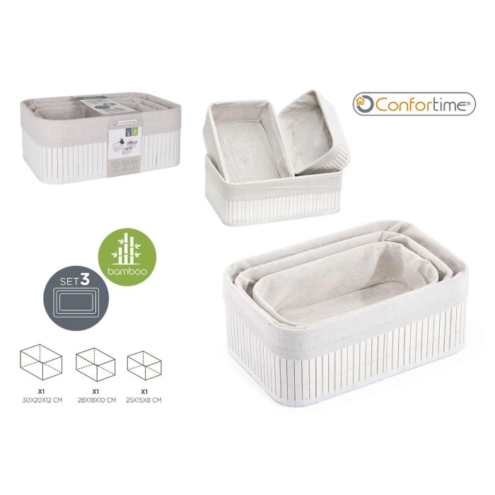Set de 3 Cestas de Ordenación en Bambú Blanco - Confortime (6 Cajas) Set de 3 Cestas de Ordenación en Bambú Blanco - Confortime (6 Cajas)