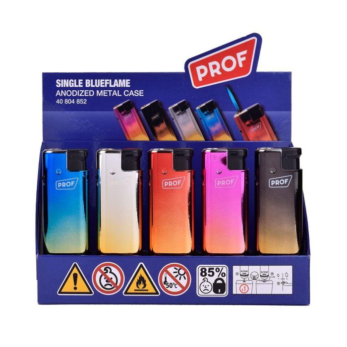 Prof Encendedor Electrónico Anodized Metal Case Llama Azul Colores Surtidos 2