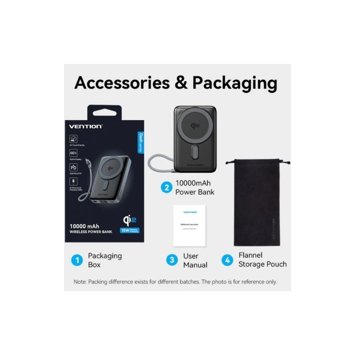 Powerbank 10000mAh Vention FKHH0/ 35W/ Wireless/ Gris/ Incluye Cable USB TIpo-C 4
