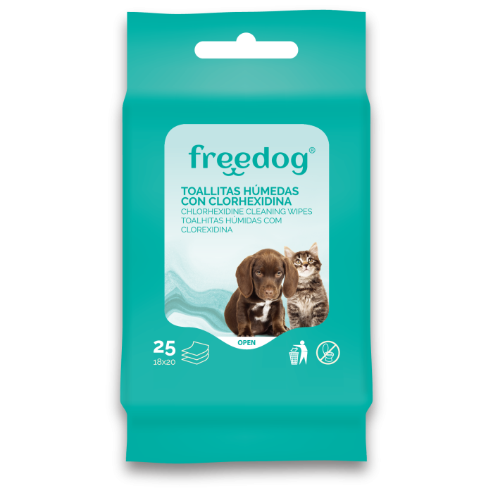 Freedog Toallitas con Clorhexidina Pocket, 25 unidades, 18x20 cm