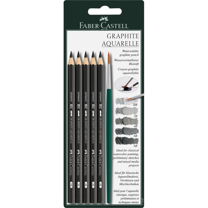FABER-CASTELL BK Lápices Acuarelables Graphite Aquarelle Negro Dureza Múltiple Mina Resistente a la Rotura Pack de 6 0 FABER-CASTELL BK Lápices Acuarelables Graphite Aquarelle Negro Dureza Múltiple Mina Resistente a la Rotura Pack de 6 0