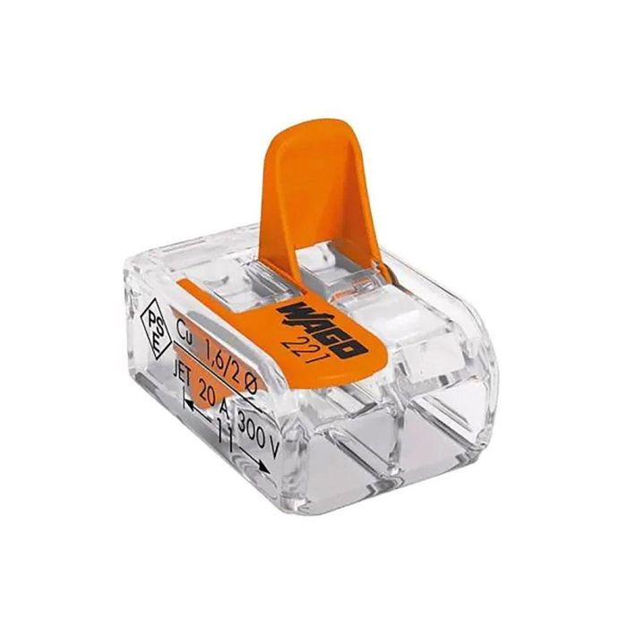 Conector rapido con palanca 2 conductores, ø maximo 4 mm², 450 v , 32 a transparente 13,2 x 18,6 x 8,4 mm 0 Conector rapido con palanca 2 conductores, ø maximo 4 mm², 450 v , 32 a transparente 13,2 x 18,6 x 8,4 mm 0