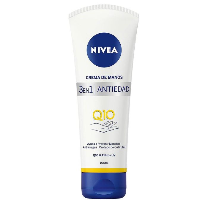 Nivea Crema de Manos Q10 Plus Anti-Edad con Filtros UV, Reafirmante y Rápida Absorción para Todo Tipo de Pieles 100 ml 0 Nivea Crema de Manos Q10 Plus Anti-Edad con Filtros UV, Reafirmante y Rápida Absorción para Todo Tipo de Pieles 100 ml 0