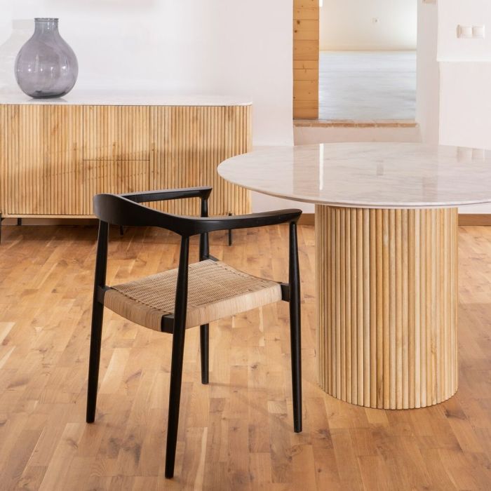 Silla de Comedor Negro Natural Ratán madera de teca 59 x 58 x 76,5 cm 1