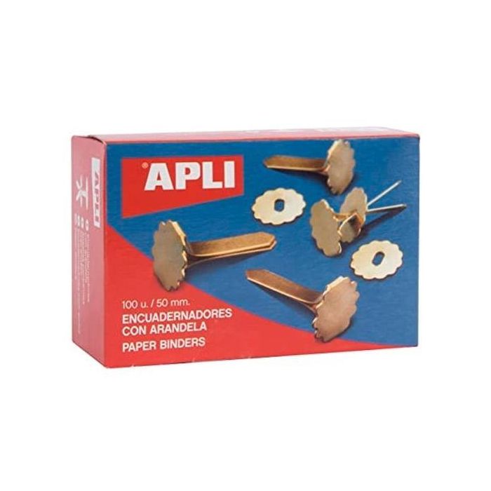 Apli Encuadernadores Metálicos Con Arandela Dorados 50 mm - 100Ud- Apli Encuadernadores Metálicos Con Arandela Dorados 50 mm - 100Ud-