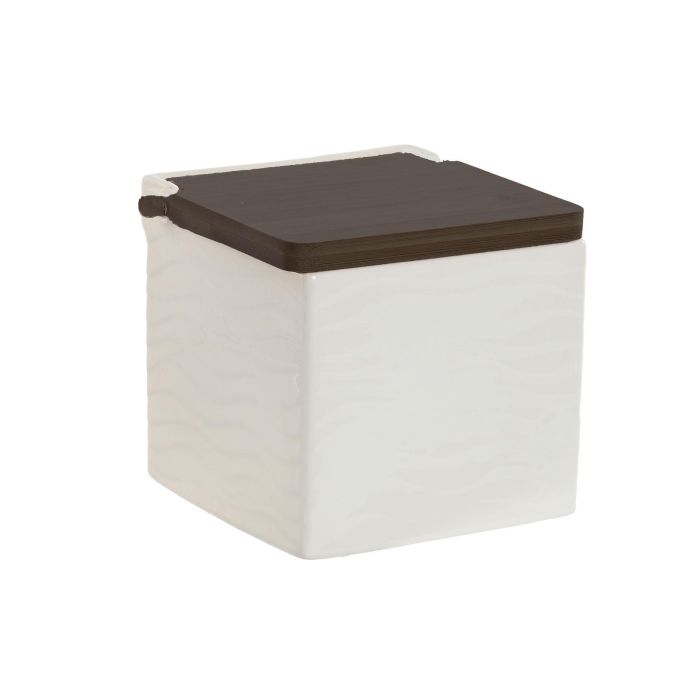 DKD Home Decor Salero Basicos Porcelana y Bambu Blanco Marron Oscuro 12 x 12.5 x 13 cm