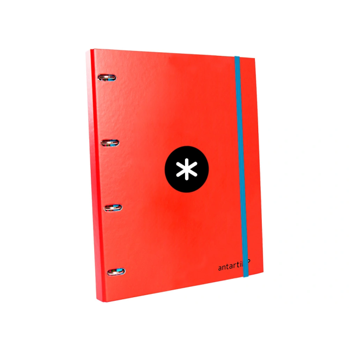 Antartik Carpeta con recambio A4 cuadro 5mm, 4 anillas 25mm redondas, forrada, cierre gomilla, color rojo 2