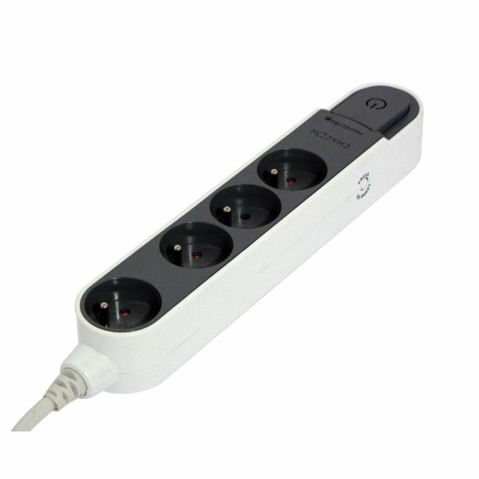 Chacon Regleta Protector de Sobretensiones, Pararrayos, 4 Tomas 16A con Interruptor, Gris