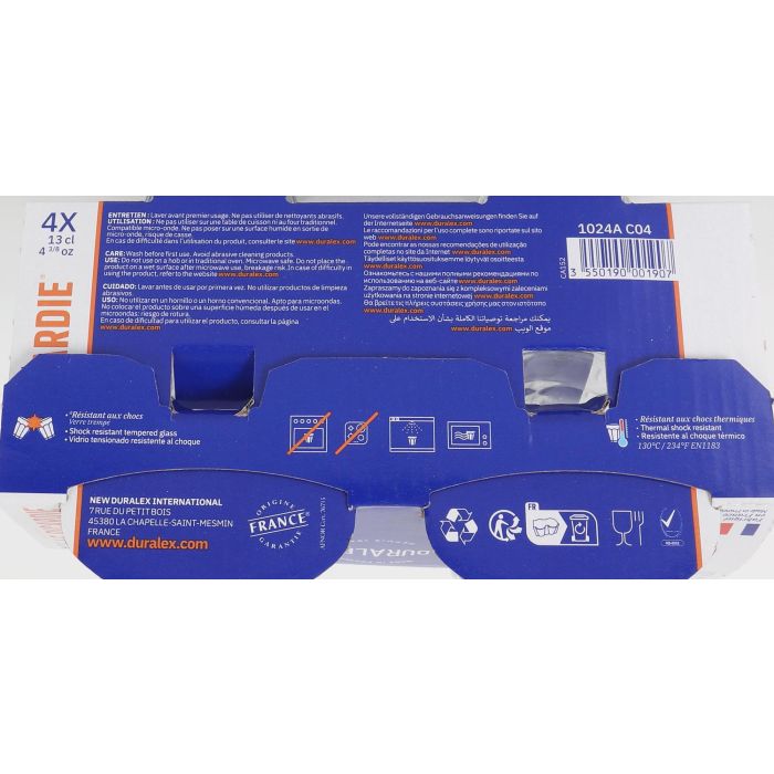 Duralex Set 4 Vasos Picardie Transparente 130 cc Ø 6.9 x 7.2 cm Vidrio Templado (12 Cajas) Duralex Set 4 Vasos Picardie Transparente 130 cc Ø 6.9 x 7.2 cm Vidrio Templado (12 Cajas)