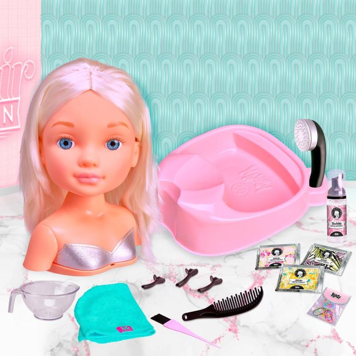 Famosa Nacb3000 Nancy Hair Salon Rubia, Busto para Peinar con Lavacabezas y Accesorios 1